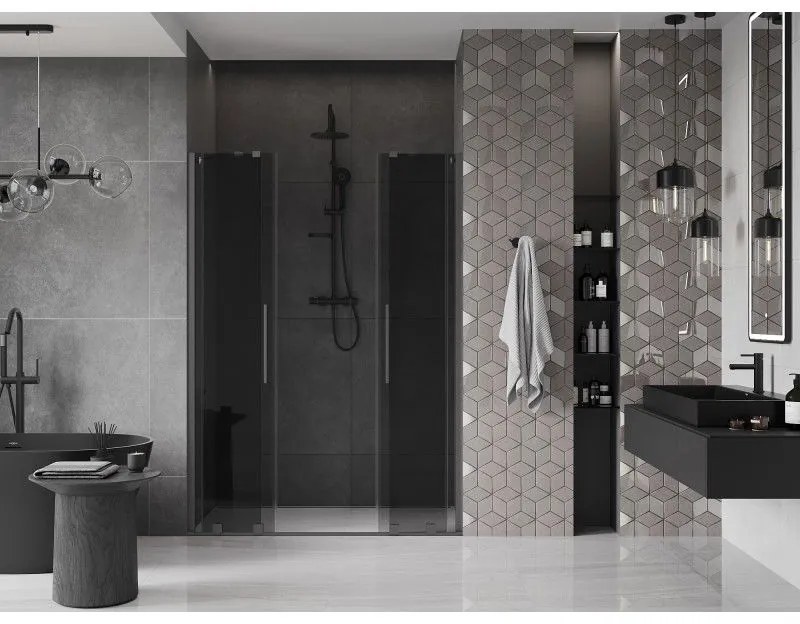 Mexen Velar Duo, posuvné sprchové dvere do otvoru 140 cm, 8mm šedé sklo, brúsený grafit, 871-140-000-42-95