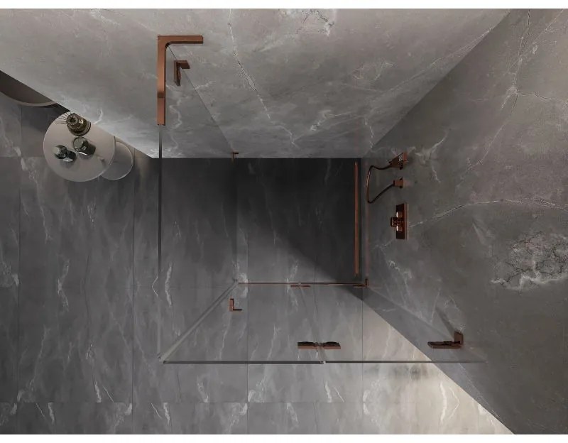 Mexen Lunar-F L, 1-krídlový sprchový kút so skladacími dverami, pravý, 100 x 100 cm, 8mm číre sklo, ružové zlato profil, 836L-100-100-60-00-P