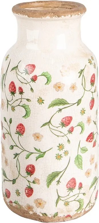 Béžová keramická váza s jahôdkami Wild Strawberries L - Ø 15*32 cm