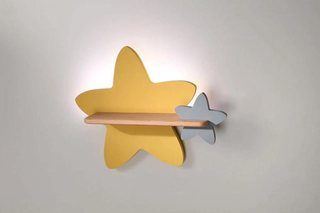 CLX Detské nástenné LED svietidlo s poličkou VIBO VALENTIA, 5 W, denné biele svetlo, hviezda