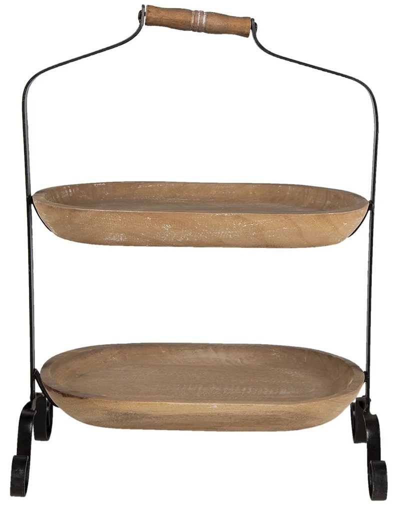 Drevený 2-poschodový oválny etažér Devra - 38*21*50 cm