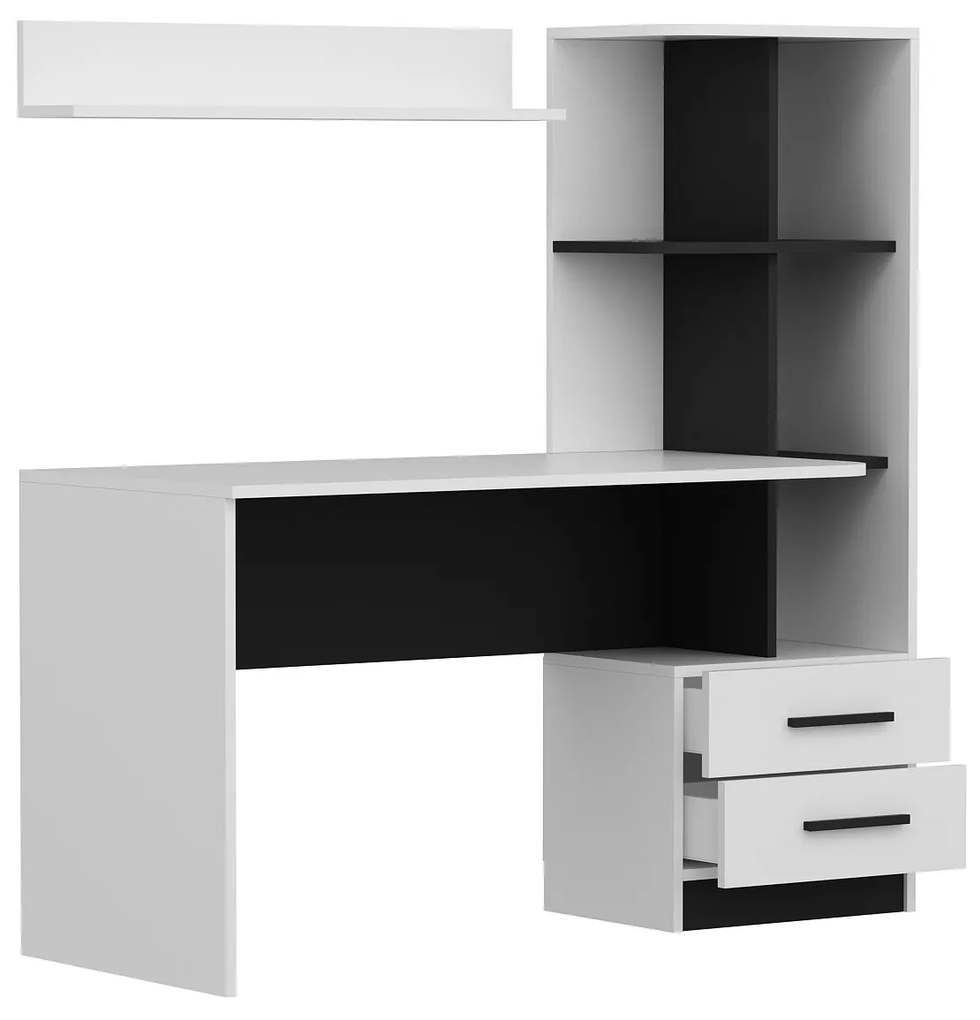 Písací stôl ALASKA s integrovaným regálom biely/čierny