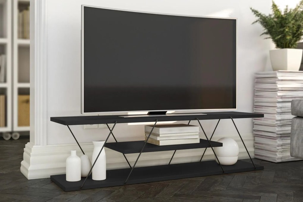 Moderný TV stolík CANAZ 120 cm, MDF, antracit, šedý