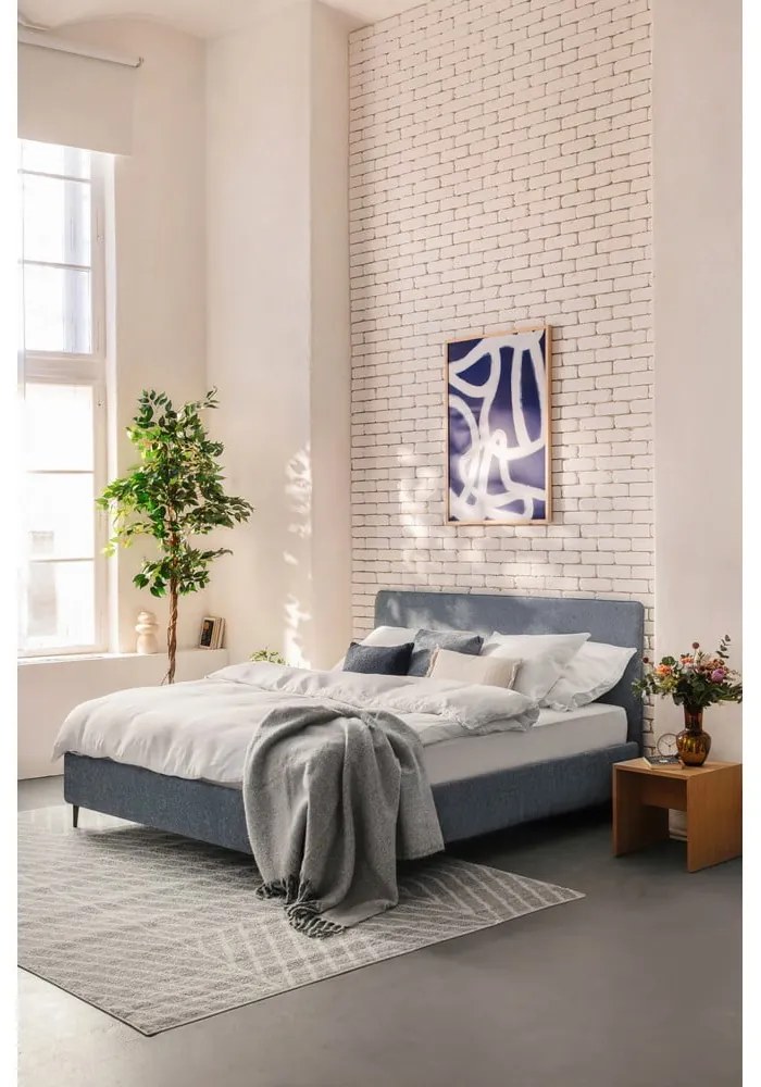 Modrá čalúnená dvojlôžková posteľ s roštom 160x200 cm Noira Slim – Bonami Selection