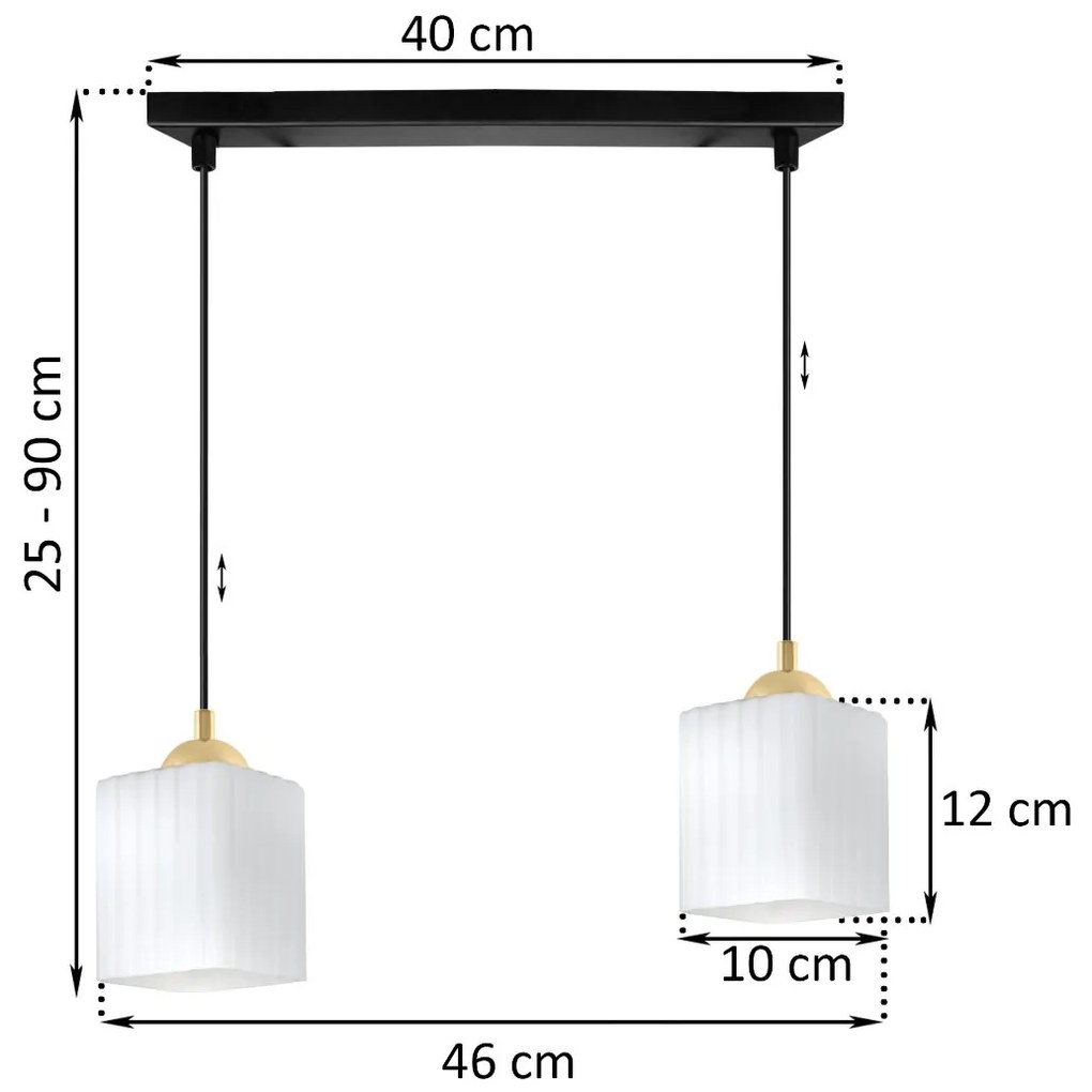 Závesné svietidlo Riffle Square, 2x biele sklenené tienidlo, b/g