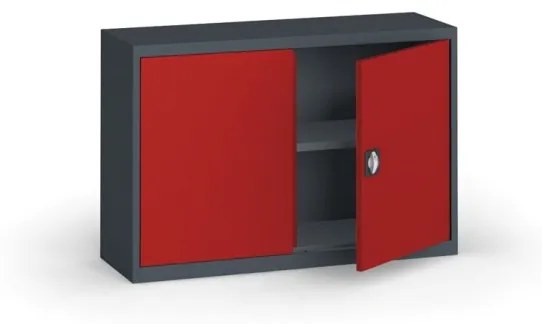 Plechová policová skriňa na náradie KOVONA, 800 x 1200 x 400 mm, 1 polica, antracit/červená