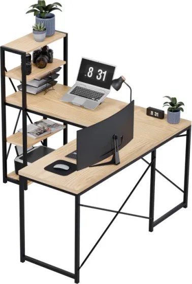 Rohový pracovný stôl s policami Leader 5.9 Dub Craft / čierny