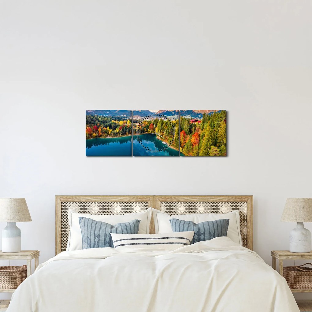 Obraz - Jazero Urisee, Rakúsko (s hodinami) (90x30 cm)