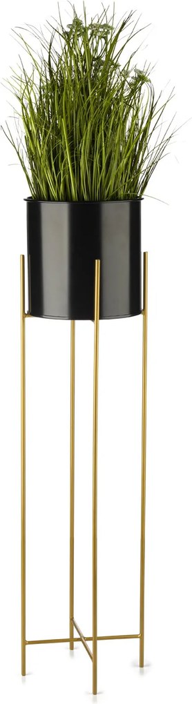 KOVOVÝ KVETINÁČ SO STOJANOM GLAMOUR 95X24 CM ČIERNA/ZLATÁ