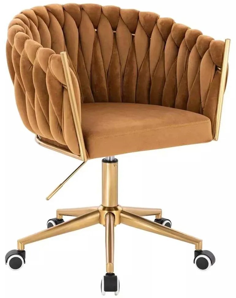 LuxuryForm DESIGN Kreslo NORDEN VELUR na zlatej podstave s kolieskami - medové