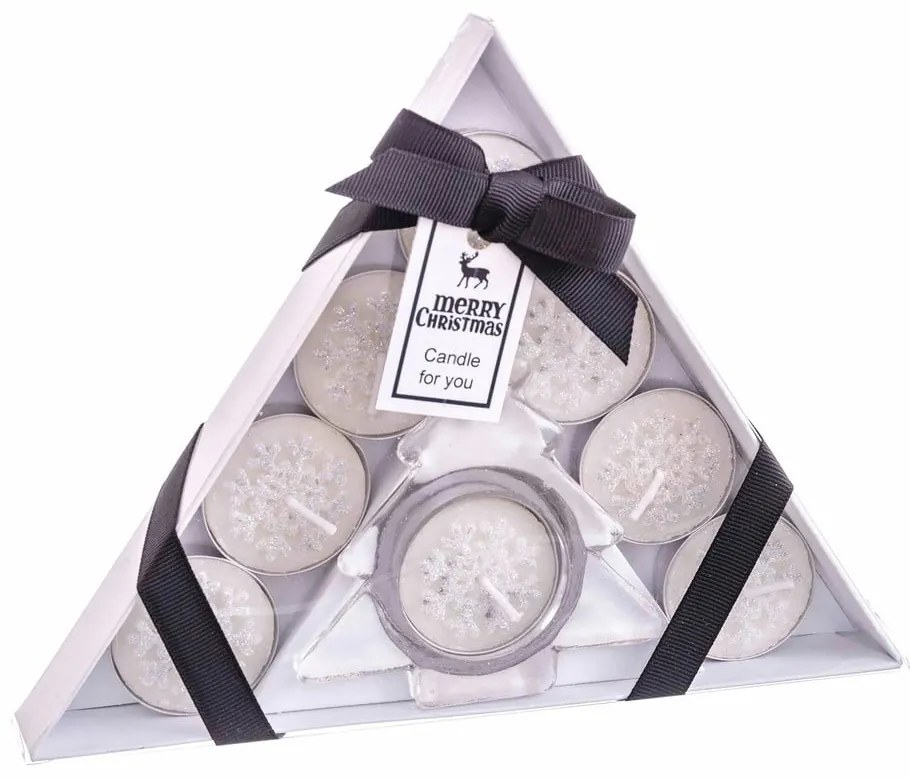 Čajový set sviečok a svietnika 8 ks s vianočným motívom – Casa Selección