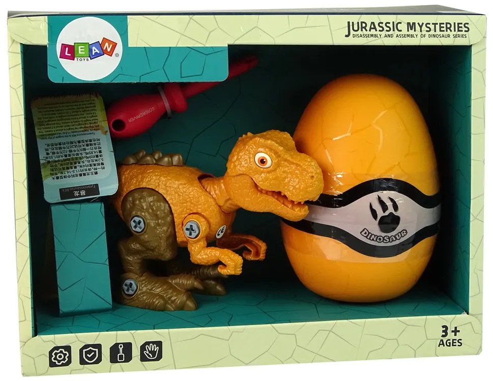 Lean Toys Sada Vajíčka s Dinosaurom na šrobovanie - oranžový