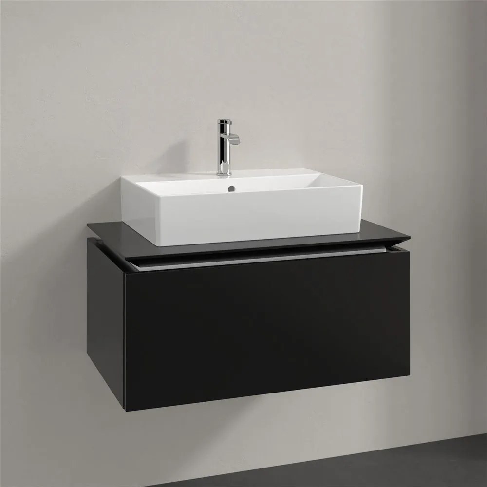 VILLEROY &amp; BOCH Legato závesná skrinka pod umývadlo na dosku (umývadlo v strede), 1 zásuvka, 800 x 500 x 380 mm, Black Matt Lacquer, B60100PD