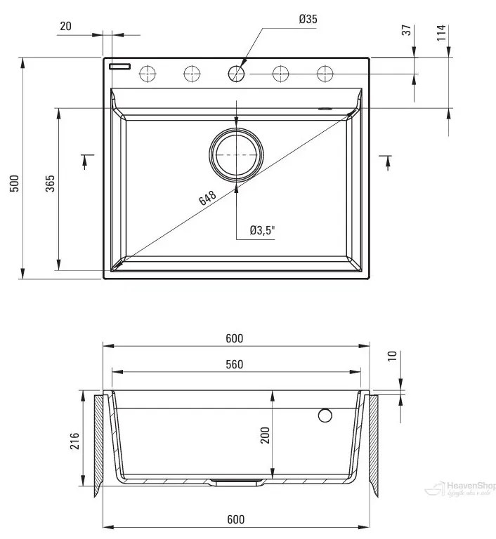 Deante Corio, 1-komorový granitový drez 600x500x216 mm, šedá metalíza, DEA-ZRC_S10A