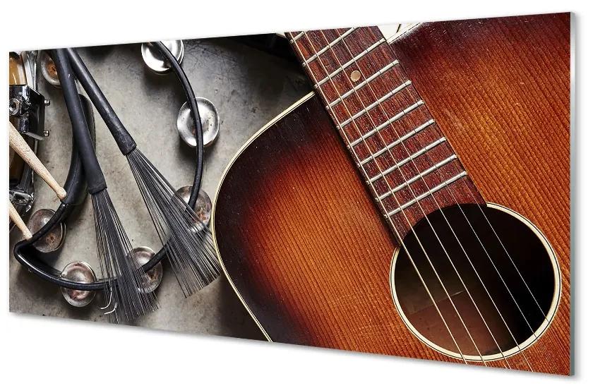 Obraz na skle Gitara Mikrofón tyčinky 100x50 cm