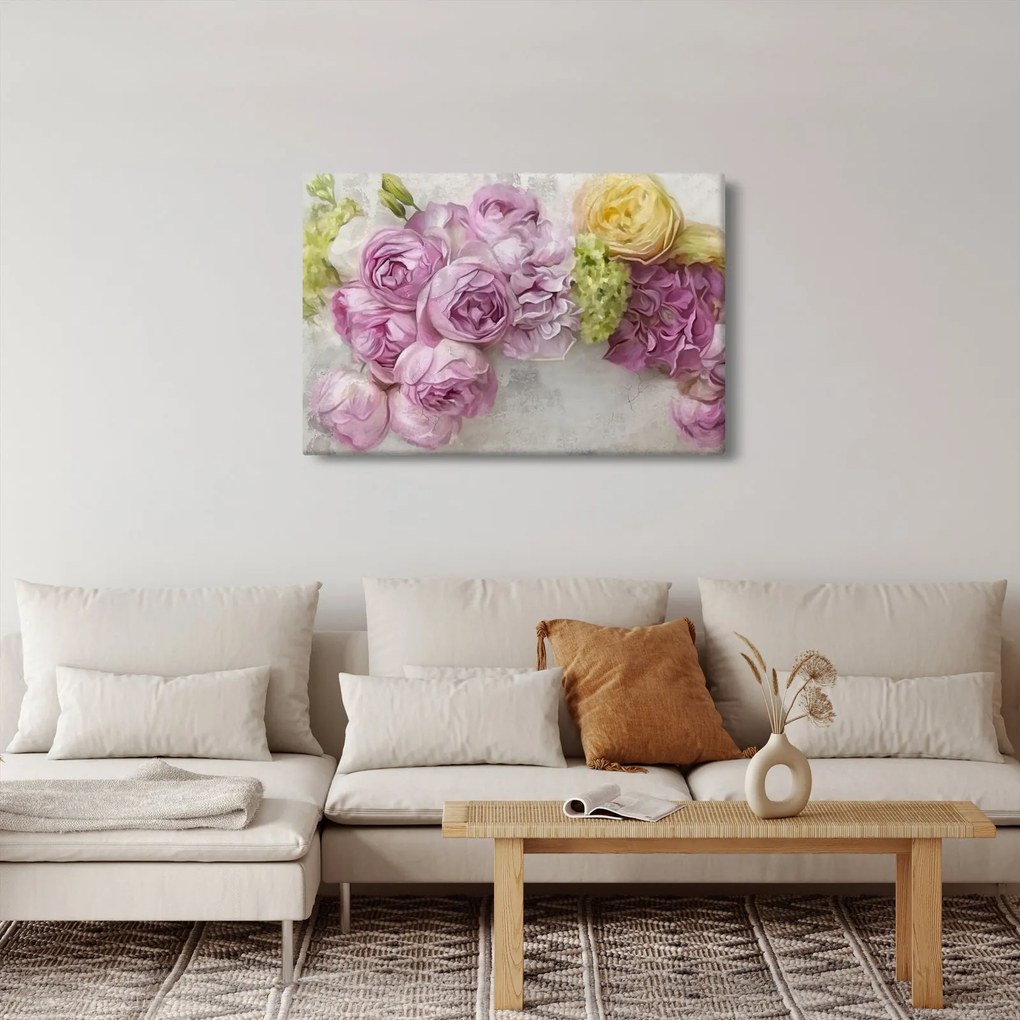 Obraz - Kvety na stene v pastelových farbách (90x60 cm)