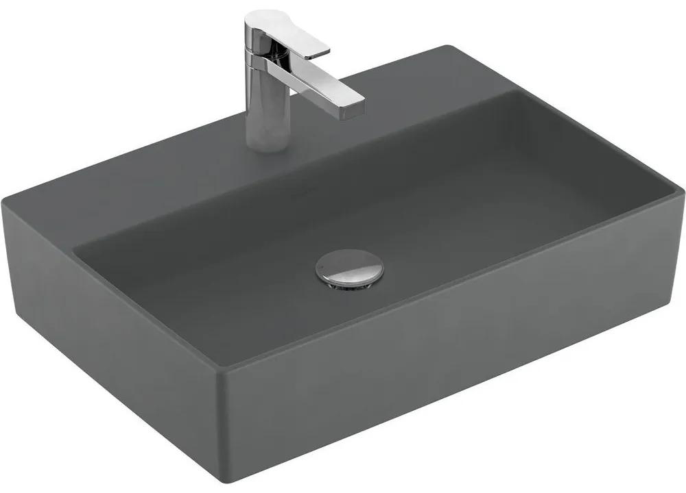 VILLEROY &amp; BOCH Memento 2.0 obdĺžnikové umývadlo na dosku s otvorom, bez prepadu, 600 x 420 mm, Graphite, s povrchom CeramicPlus, 4A0761i4