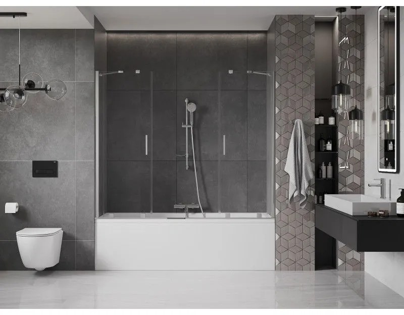 Mexen Velar Duo, vaňová zástena 2-krídlová s posuvnými dverami 190 x 150 cm, 8mm číre sklo, chrómový profil, 896-190-000-02-01