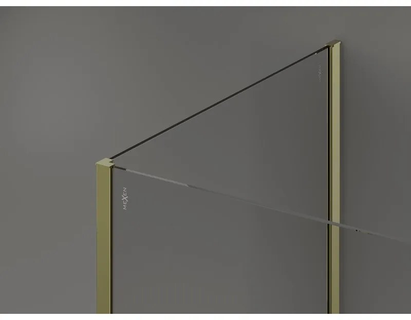 Mexen Kioto, 2-stenová sprchová zástena Walk-In 110 x 80 cm, 8mm číre sklo čierny vzor, zlatý lesklý profil,800-110-212-50-70-080