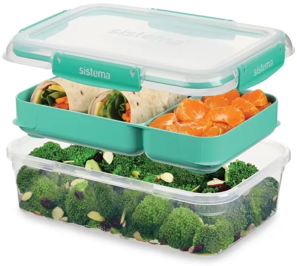 SISTEMA Súprava 4 krabičiek 2v1 na obed SISTEMA, 2x2,2l + 2x1l, modrá a zelená