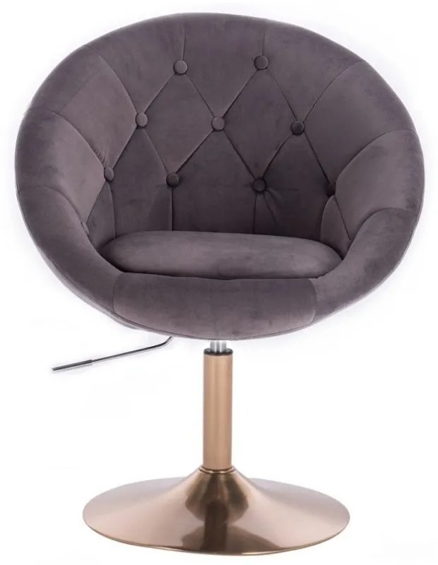 LuxuryForm DESIGN Kreslo VERA VELUR na zlatom tanieri - tmavosivé