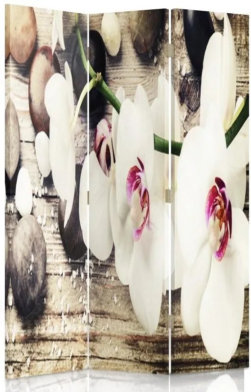 CARO Paraván - White Flowers | trojdielny | obojstranný 110x150 cm