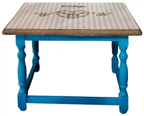 Vintage stolík modro hnedý, hand-made, 55x45x39 cm | Biano
