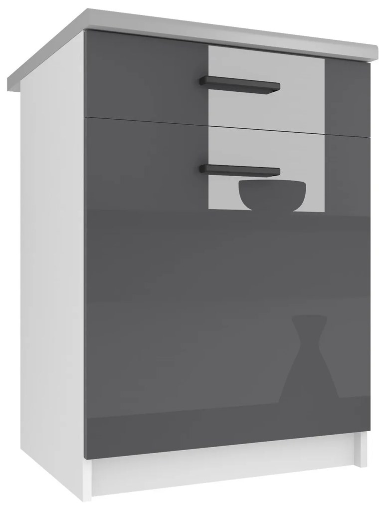 Kuchynská skrinka Belini spodná so zásuvkami 60 cm šedý lesk s pracovnou doskou INF SDSZ1-60/0/WT/S/0/B1