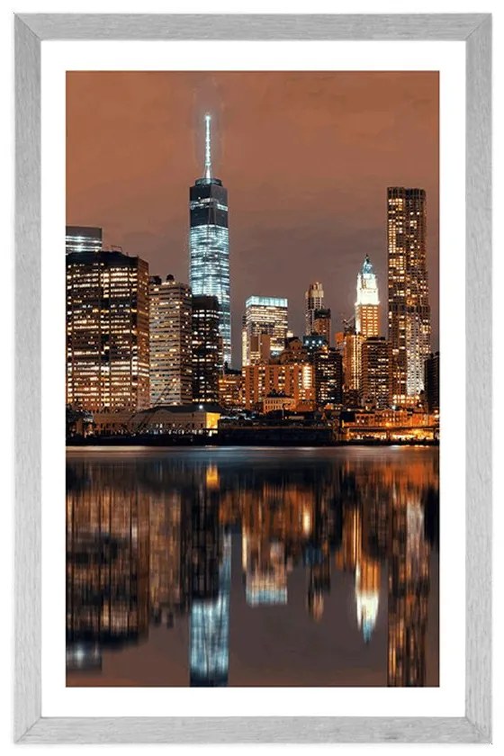 Plagát s paspartou odraz Manhattanu vo vode - 20x30 silver