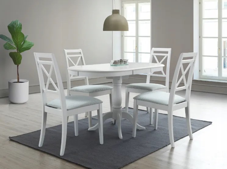 Jedálenský rozkladací stôl Dello z masívu 100/129 cm biely