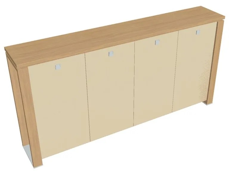 Stredná šatníková skriňa Verno+ S 260 x 46 x 130 cm, sklenené dvere, dub svetlý / vanilka