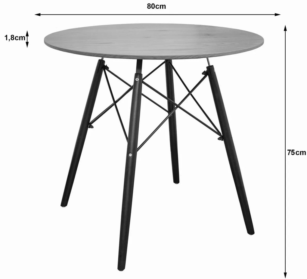 Moderný škandinávsky konferenčný stolík, hnedá okrúhla doska, 80 cm