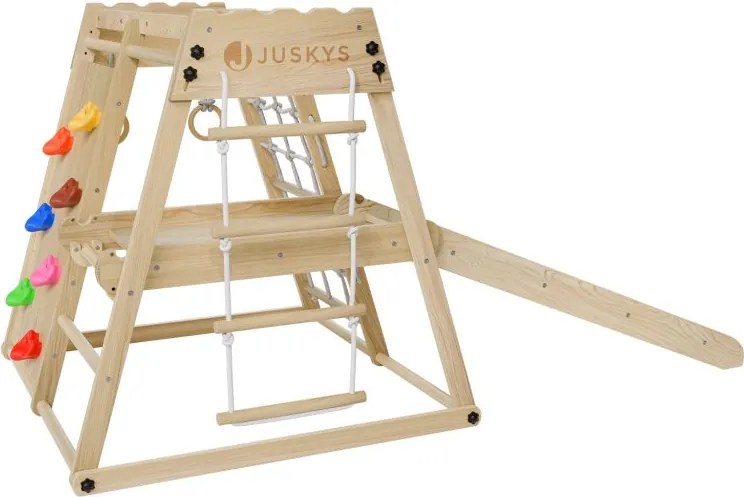 Detské vnútorné drevené ihrisko so šmykľavkou, lezeckou sten