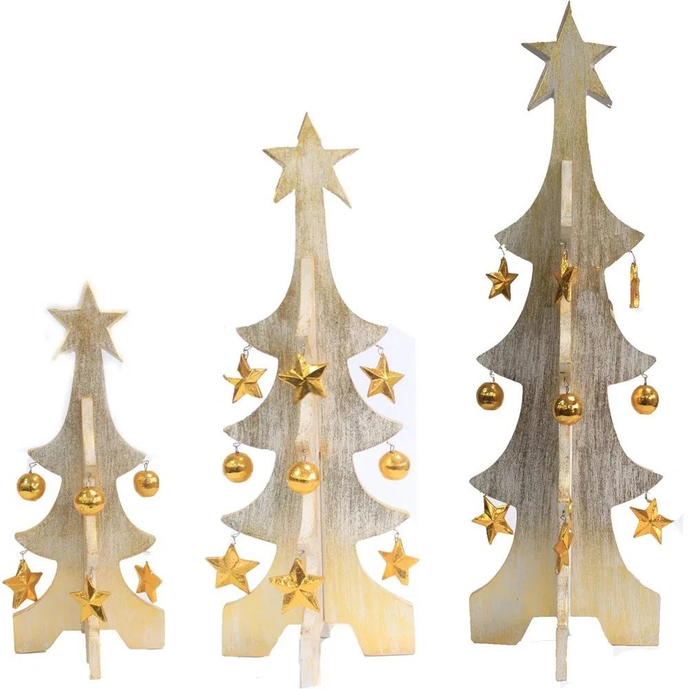 Vianočný stromček z dreva - Biela a Zlatá Varianta: 1