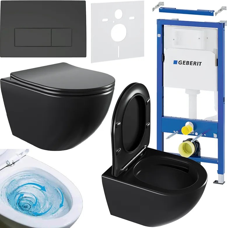 BPS-koupelny Podomietkový modul Geberit DuoFix s WC misou NERO-MTB-03 + ovládacie tlačidlo Delta 50 čierna mat