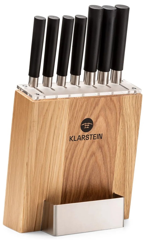 Klarstein Kitano, sada nožov s blokom, 8-dielna, 7 nožov, oceľ, luxusný drevený blok