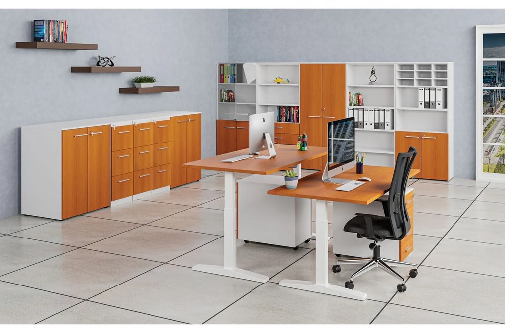 Kancelárska komoda k stolu PRIMO WHITE, 740 x 600 x 420 mm, biela/čerešňa