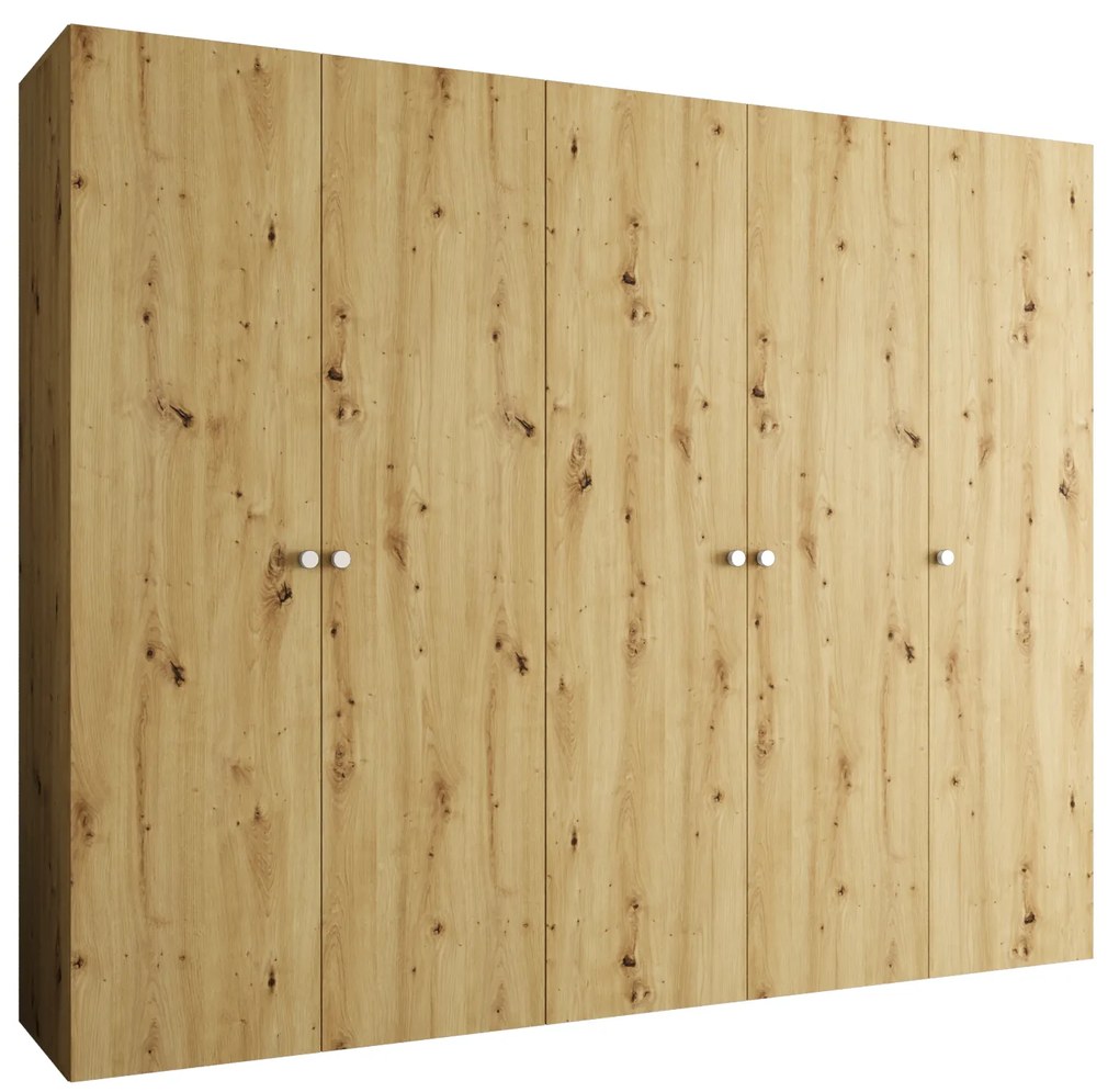 Šatníková skriňa 250 cm Parna 1 (dub artisan + strieborná). Akcia -20%. Vlastná spoľahlivá doprava až k Vám domov. 1125889