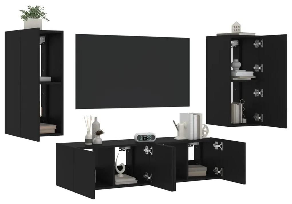 4-dielne TV nástenné skrinky s LED čierne kompozitné drevo 3216840