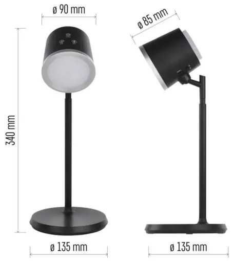 LED Stmievateľná nabíjacia stolná lampa 4v1 LED/6W/3,7V 3000K/4000K/6500K čierna