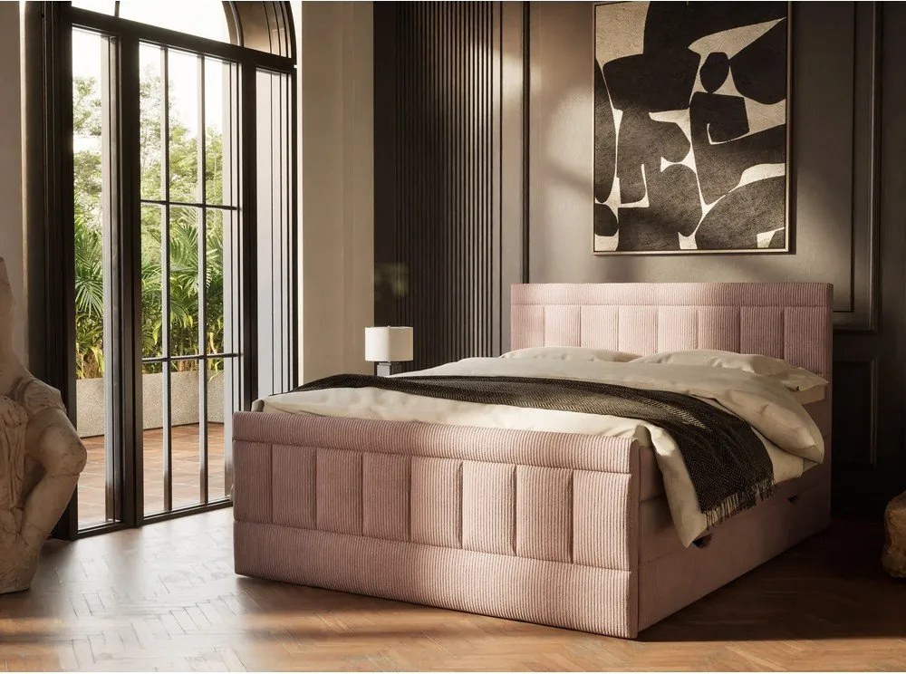 Fialová boxspring posteľ s úložným priestorom 200x200 cm Caya – Maison de Rêve
