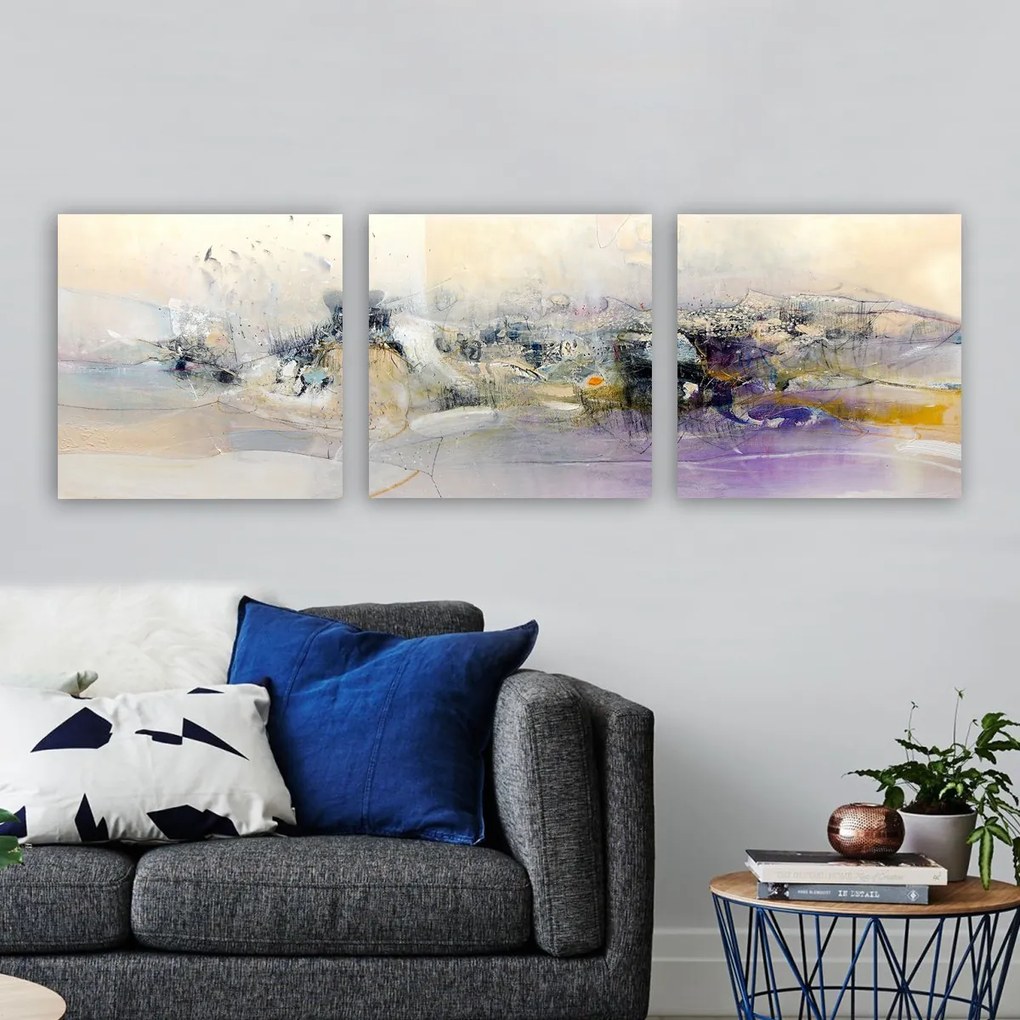 Sada obrazov KSHITIJ 3 ks fialová/béžová