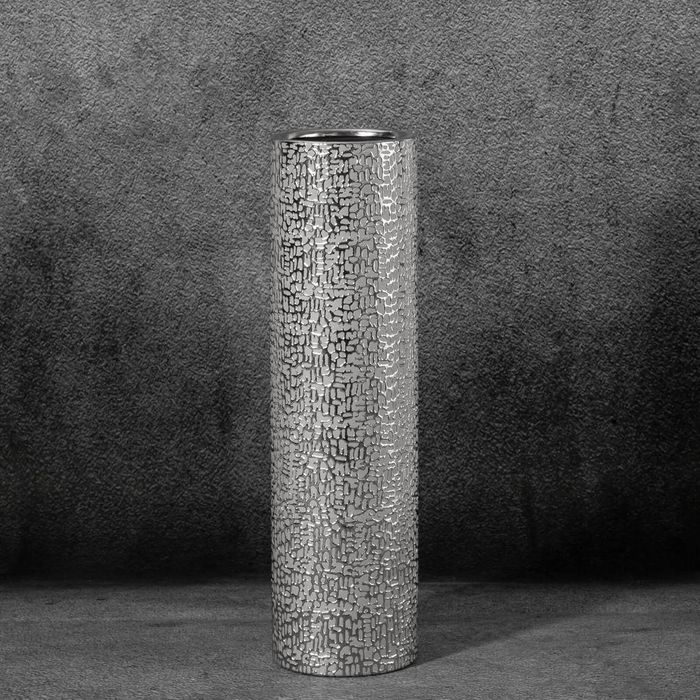 Váza dekoračná RISO 11 X 30 cm, keramická hlina, strieborná