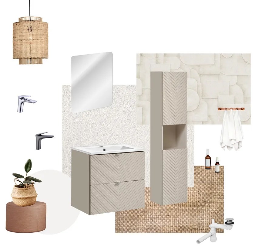 Závěsná skříňka pod umyvadlo Viva Cashmere s deskou 80 cm kašmír/dub coast evoke