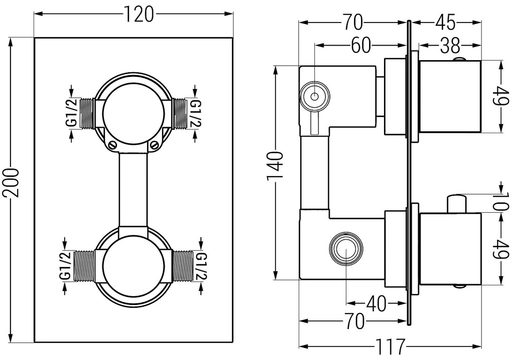 Mexen CUBE - 2-výstupová podomietková sprchová batéria, Čierna, 77502-70