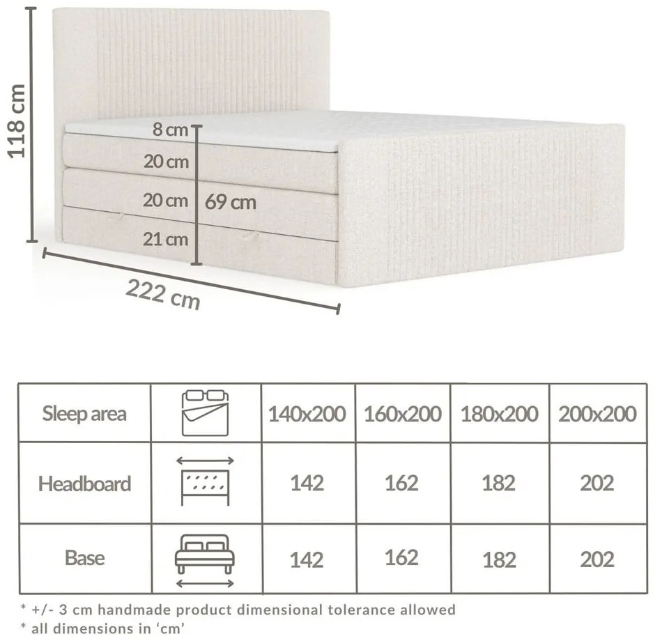 Béžová boxspring posteľ s úložným priestorom 160x200 cm Bergamo – Maison de Rêve