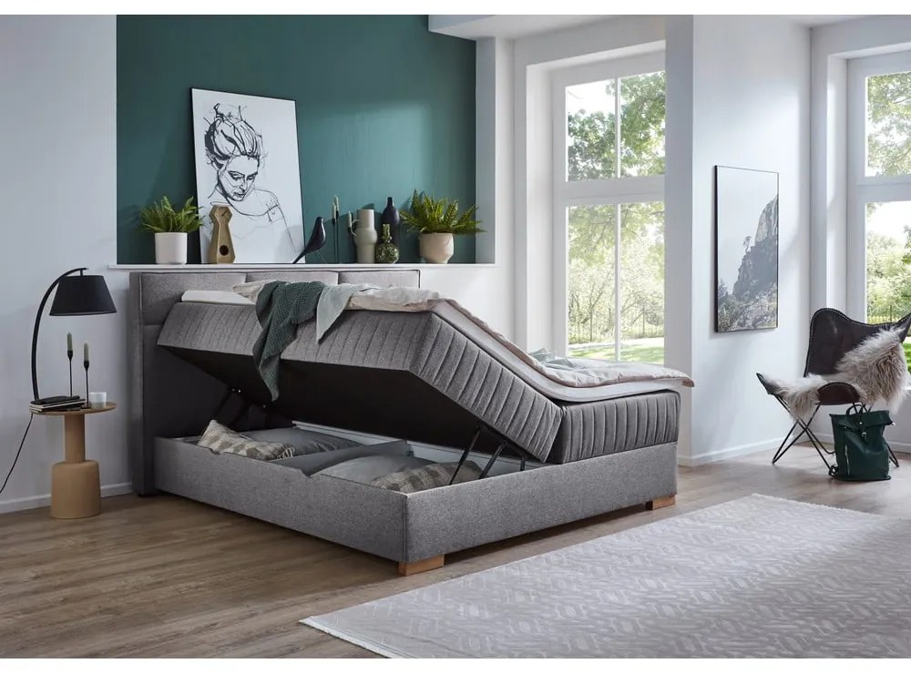 Sivá boxspring posteľ s úložným priestorom 160x200 cm Tambo – Meise Möbel