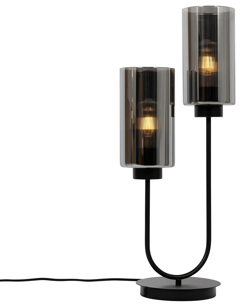Art Deco stolná lampa čierna s dymovým sklom 2-svetlo - Laura