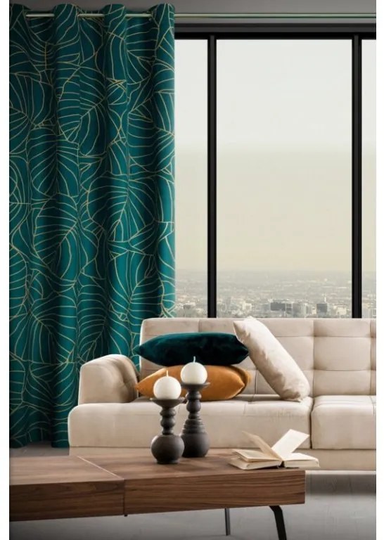 DECOREUM Potlačený zamatový záves 140 cm x 250 cm grafitová 100 % polyester Rozmer varianty: 140 cm x 250 cm, Farba varianty: Tmavo tyrkysová 104671