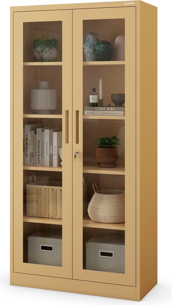 Kovová vitrína AMELIA, 900 x 1850 x 400 mm, Fresh Style: béžová